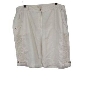Chicos 3 Womens ivory Linen Bermuda Shorts Size XL lace accents boho